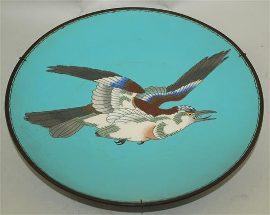 Three Japanese cloisonne enamel dishes, Meiji period, 31cm